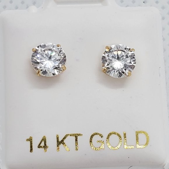 Jewelry - 14 KT Italian Gold CZ Round Stud Earrings